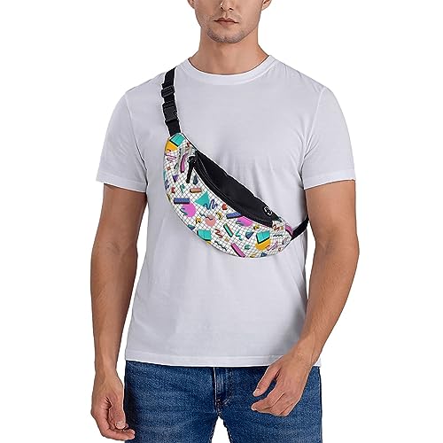 Bright 80s 90s Abstract Shapes Memphis Style Fashion Casual Fanny Pack Waist Bag Men Women Adjustable Belt Waist Bag For Travel Hiking Cycling Running Festival Carnival - color: Black20