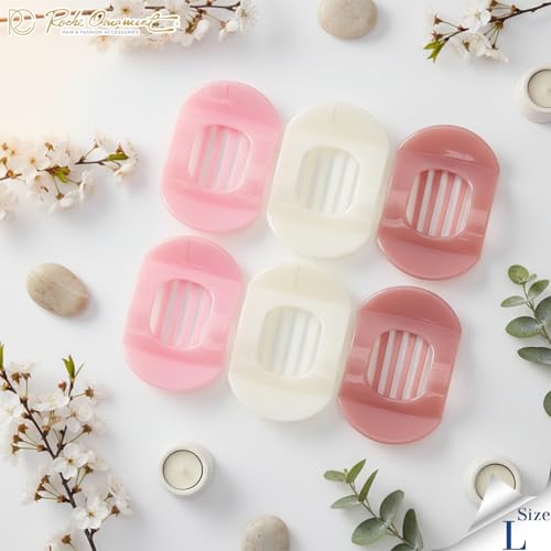 RC ROCHE 6 Pcs Flat Claw Hair Clips for Women Thick Hair French Round Duckbill Square Secure Strong Hold Grip Clamps Barrettes Curved No Slip No Crease Styling Cute Extra Jumbo, Large Cherry Blossom - color: (Large) Cherry Blossom