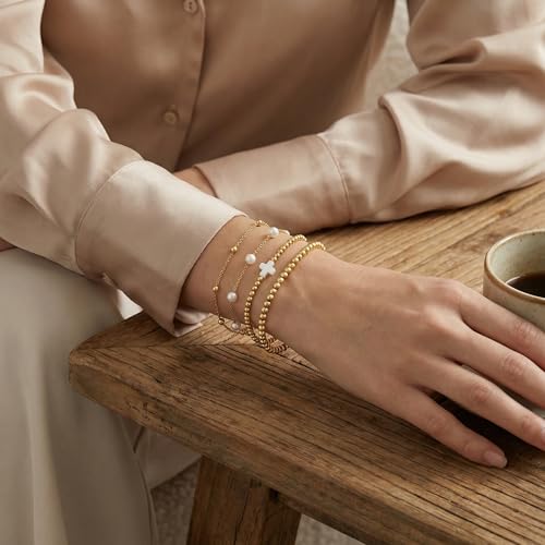 PEALICIOUS 2Pcs Chunky Bracelet for Women, Girls Gold Bangle Bracelet 7in Minimalist Silver Chunky Bangles Prom Gifts, Trendy Gold Arm Cuff Upper Arm Band, Stack Bead Prom Accessories Summer Jewelry - style: gold bead bracelets