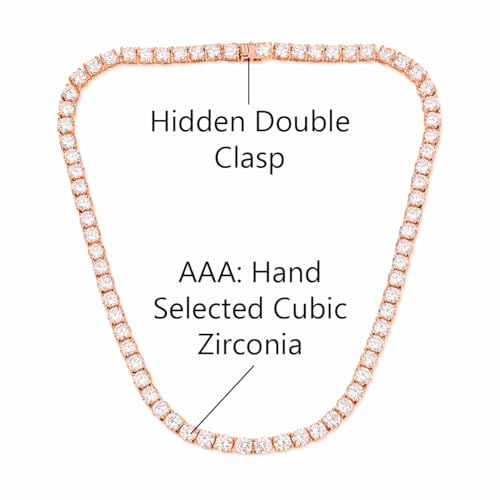 Savlano 18K Gold Plated Cubic Zirconia Round 4.5MM Classic Tennis 18 Inches Chain Necklace For Women & Men Comes With a Gift Box - color: Rose Gold