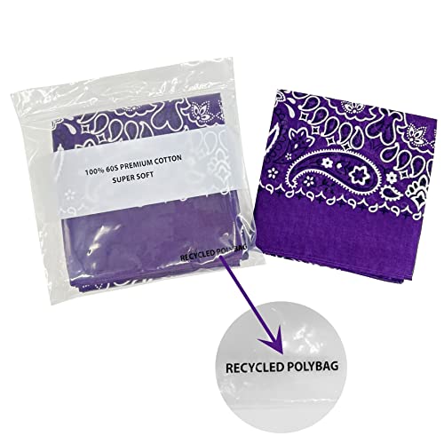 Single Pack Bandanas 60s Premium Cotton Soft Thin Handfeel Large Handkerchief for Men and Women - color: 1 Pack-purple