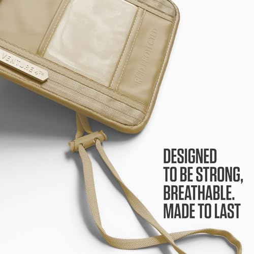 VENTURE 4TH Neck Wallet for Women & Men – RFID Blocking Passport Holder for Travel, Hidden Neck Pouch with 6 Compartments, Slim Lightweight Travel Organizer with Adjustable Strap (Sleek Beige) - color: Sleek Beige