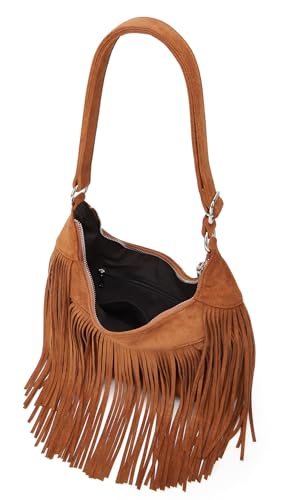 Suede Fringe Crossbody Bag for Women Ladies Stylish Leather Shoulder Bag Purse Handbag Fall Winter Spring - color: Brown