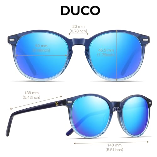 DUCO Women's Trendy Retro Round Acetate Polarized Sunglasses, UV400 99% Glare Block, Lightweight for Daily & Outdoor - color: Catalina Blue Frame Revo Blue Mirror
