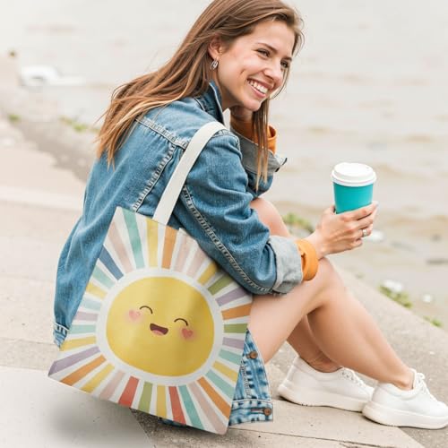 Boho Sun Sunshine Tote Bag, Colorful Canvas Tote Bags, Reusable Grocery Shopping Bag - color: Boho Sunshine