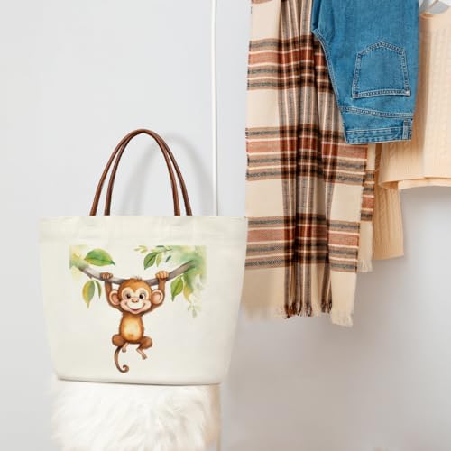 Canvas Tote Bag Aesthetic Tote Bag for Women Teens Reusable Grocery Shopping Bag With Handles Cute Animal Tote Bag - style: Monkey