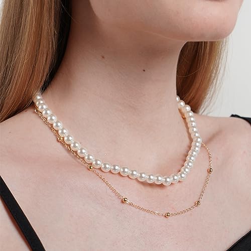 Trinckle Pearl Necklaces for Women, Gold Pearl Choker Single Pendant Necklace Layered Daisy Jewelry for Prom Birthday Gifts, Prom Wedding Strands for Bride Bridesmaids as Beach Summer Accessories - style: White necklace