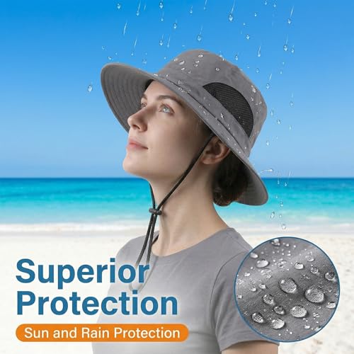 Sun Bucket Hats Waterproof Packable Protection Hat Hiking Fishing Beach Garden Hat Camping Traveling Wide Brim Hats for Men Women Dark Gray