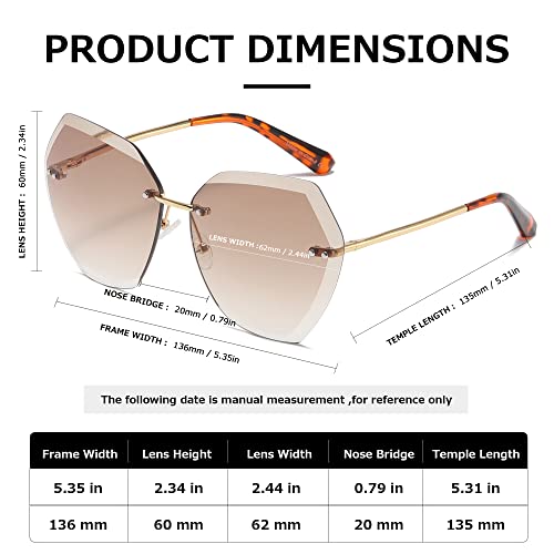AEVOGUE Sunglasses For Women Oversized Rimless Diamond Cutting Lens Sun Glasses AE0534 - color: Gold&brown