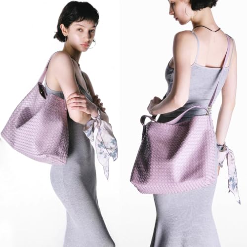 JINMANXUE Women Boston Bag, Woven Hobo Tote Handbag and Purses, Female Satchel Messenger Bags, Fashion Shoulder Crossbody Bag - color: Morning Glory Purple