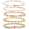 14K Gold Plated Beaded Bracelets Stack Set for Women,Stretch Boho Colorful Beads Ball Jewelry Friendship Summer Trendy - color: Pink cross