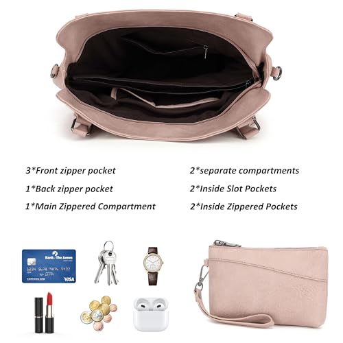 TANTOMI Tote Bag for Women Vegan Leather Purses and Handbags Ladies Waterproof Big Shoulder Bag for Travel - color: Pink-side Pockets