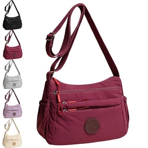 Solid Color Fashionable Multi-pocket Zipper Crossbody Bag for Women - Lightweight & Waterproof Shoulder Bag - color: Red