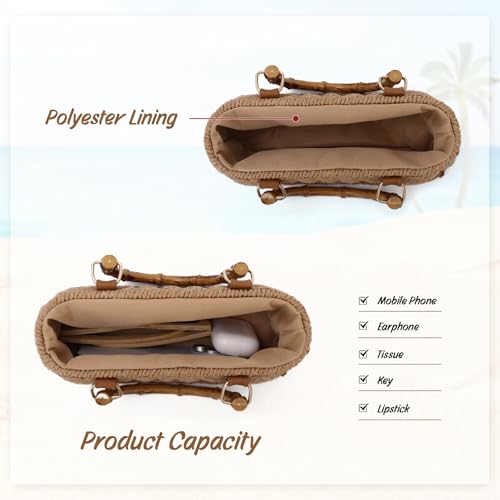Straw Woven Handbags Handmade Summer Beach Bags Wicker Rattan Crossbody Bag for Vacation - color: Brown