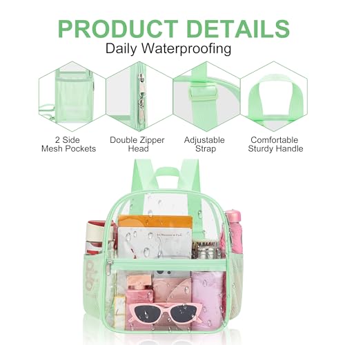 Oraben Clear Backpack Stadium Approved, 12 x 6 x 11 in, Small Transparent Backpack for Concerts, Sports Events, Festivals, Travel, Waterproof PVC, Adjustable Straps, Women Men - color: Avocado Green, style: Nylon Shoulder Straps