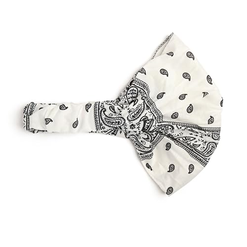Wide and Stretchy Cotton Bandana Headwrap, Multiple Colors (White Paisley, Medium) - color: White Paisley