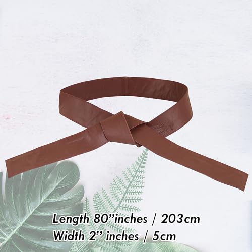 Woman's Obi Sash Tie Plus Size Waist Band Wide Solid Color Genuine Leather Belt - color: Maroon