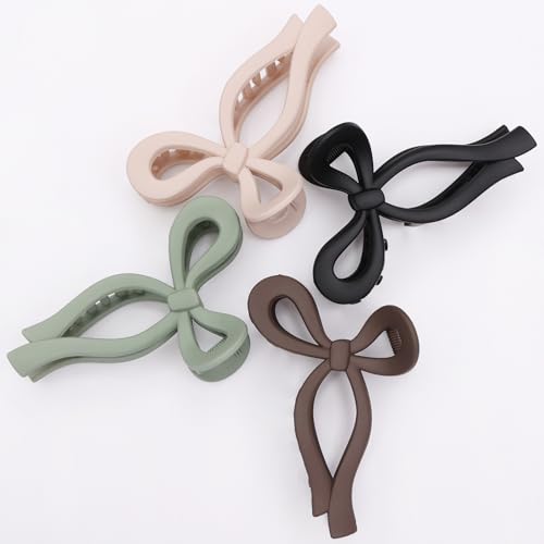 4 Pcs Bow Hair Clips Elegant Hair Claw Butterfly Hair Accessories for Girls Nonslip Butterfly Clips Hair Styling Accessories for Women - color: 4 Pcs-Matte Style(Black,Dark Brown,Green,Beige)