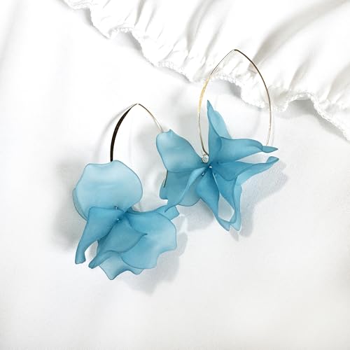 Exaggerated Bohemian Resin Rose Flower Petal Dangle Drop Earrings Long Acrylic Tiered Floral Tassel Earring for Women - color: Blue
