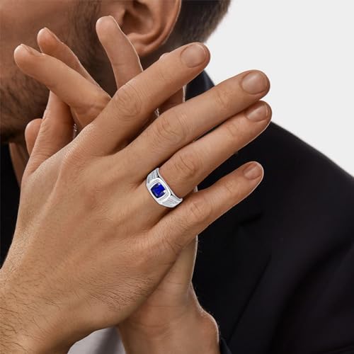 Yaresul 8 * 8mm 2.85CT 925 Sterling Silver Mens Gemstone Ring Princess Cut Created Black Onyx|Sapphire|Emerald|Ruby Mens Wedding Band Engagement Ring Pave CZ W/AAA Size 6-13 - color: Y-Customized Birthstone/Metal Type