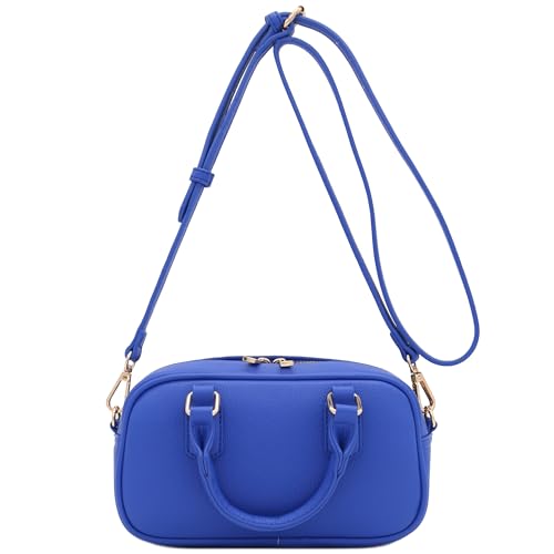 FashionPuzzle Mini PU Leather Satchel Purse Top Handle Crossbody Bag - color: Royal Blue