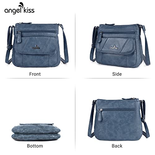 Angelkiss Small Womens Crossbody Bag Leather Shoulder Purse for Women Hobo Bag with Adjustable Shoulder Strap - color: 1-blue