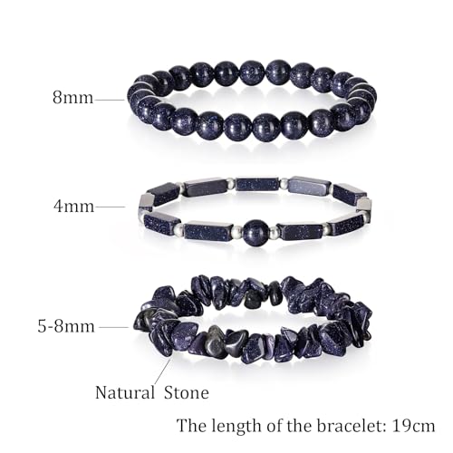 3Pcs Natural Stone Bracelets for Women 8mm Crystal Beaded Bracelets Handmade Stretch Bracelet Healing Crystal Jewelry for Women - style: Blue Sandstone