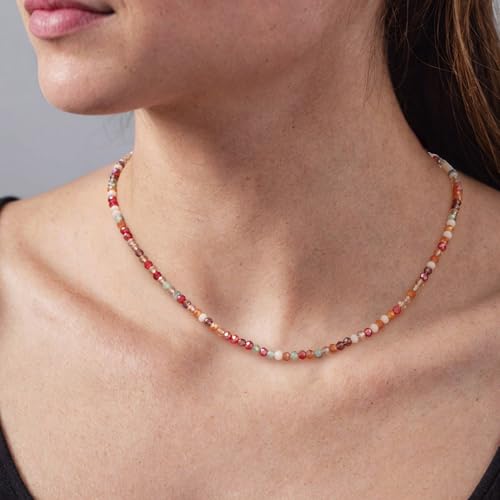 JSJOY Tiny Crystal Beaded Choker Necklaces for Women Colorful Beaded Necklace Dainty Choker Necklaces Simple Boho Jewelry Gifts for Teens Handmade Shining Bead Necklaces Gifts - color: Dark Blue