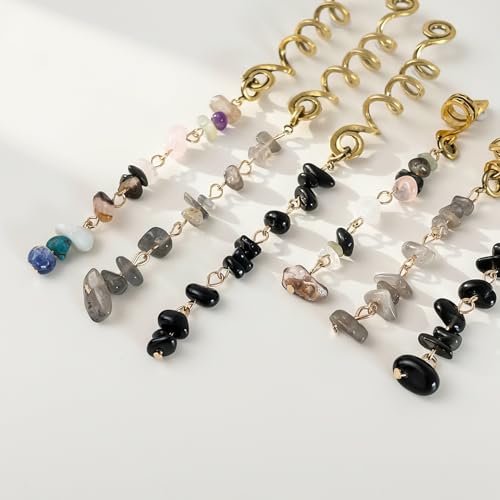 12 Pcs Detachable & Customizable Natural Stone Tassel Hair Charms | Crystal Beaded Braid Accessories | Dreadlock Hair Jewelry for Women