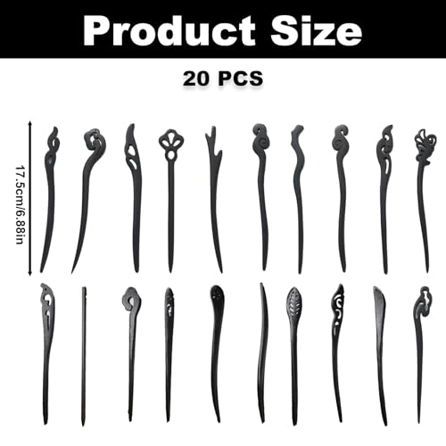 20PCS Wooden Hair Sticks for Long Hair, Chinese Hair Stick for Women Gifts | Unique Styles, Vintage Design, Smooth Wood Material, Durable Craft, Elegant Shapes