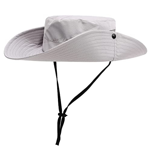 Womens Summer Sun Hat Beach Hat Wide Brim Outdoor UV Protection Hat Foldable Cool Mesh Ponytail Bucket Hat - color: Pure Light Grey