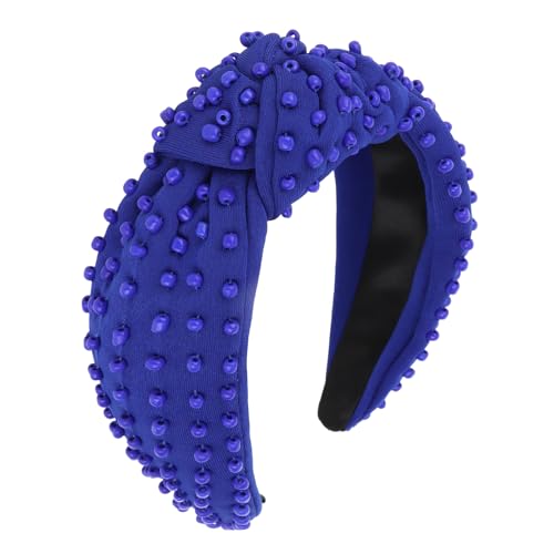 YISSION Royal Blue Knotted Headband for Women - Wide Beaded Hair Hoop, Stylish Hair Accessory for Daily Wear, Parties & Casual Outfits - color: Dark Blue