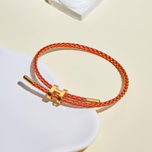 AIMADE Bracelets for Women Adjustable Charm Bracelet, 18k Gold-plated Buckle Design Titanium Steel Wire Rope Women's Gift Jewelry - color: Gold-Red
