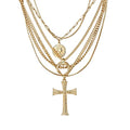 6PCS Layered Gold Necklaces for Women Trendy, 18K Gold Plated Cross Pendant Necklace Set, Vintage Chunky Gold Necklace Stack for Women Jewelry Gifts - style: 6PCS Layered Necklace Set