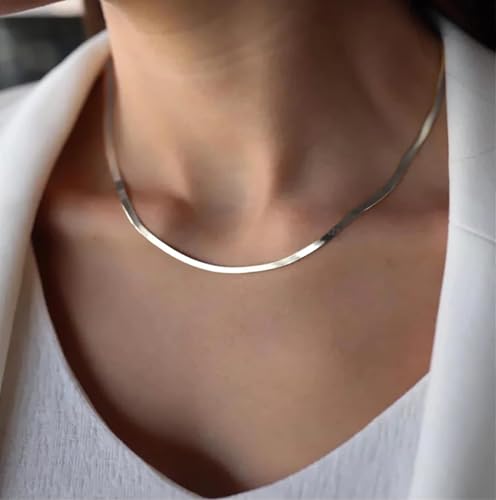 NECOCY 14K Gold Plated Necklaces for Women, Dainty Gold Herringbone Choker Necklace Thin Layered Snake Chain Jewelry for Gifts - color: SL-3MM 16" Herringbone Necklace