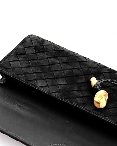 NEWBELLA Handwoven Women's Clutch Purse, Crossbody Bag with Adjustable Strap for Evening & Casual Use - color: Matted Black