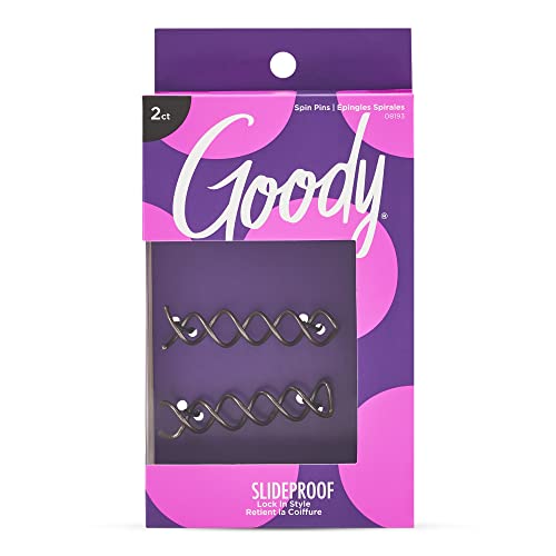Goody Mini Spin Pins, 2 Ct, Spiral Clips for Quick & Easy Buns, All-Day Hold Twist Corkscrew Bobby Pins, Pain-Free Hair Accessories for Women, Men Boys & Girls, All Hair Types - color: 2 Count