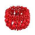 Boho Wide Chunky Colorful Wooden Thick Shell Elastic Stretch Bracelet Handmade Bohemia Summer Beach Vacation Adjustable Lightweight Wood Wristband Jewelry for Women - color: red