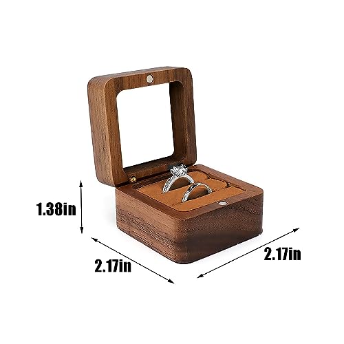 Wooden Ring box，Clear Skylight Ring Case,Solid Wood Square Jewelry Storage Box-ring bearer pillow for Wedding Ceremony, Engagement(Brown velvet) - color: Transparent skylight - 1 slot - Brown velvet