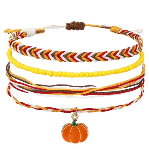 Beach Summer Ankle Bracelet for Women Handmade Braided Adjustable String Anklets Waterproof Surfer Bracelet - color: Pumpkin