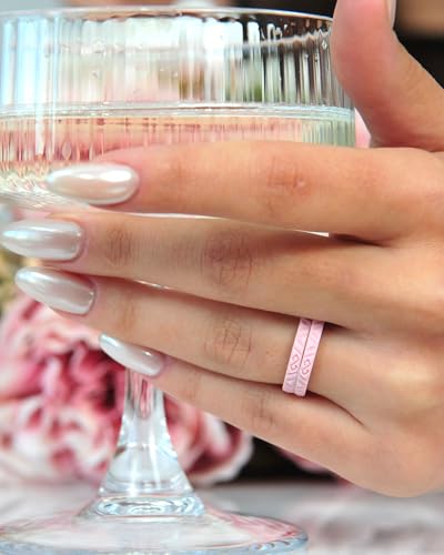 Rinfit Silicone Wedding Ring Sets - Soft, Stackable & Thin Silicone Rings for Her - Womens Rubber Wedding Rings - color: SetC - White, Silver, Pink, Purple, size: 7