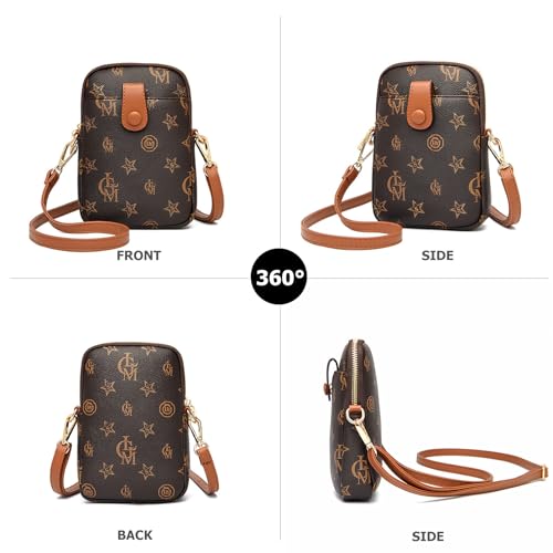 myfriday Vintage Crossbody Phone Bag for Women, Small PU Leather Shoulder Purse and Handbag - color: B-star Brown