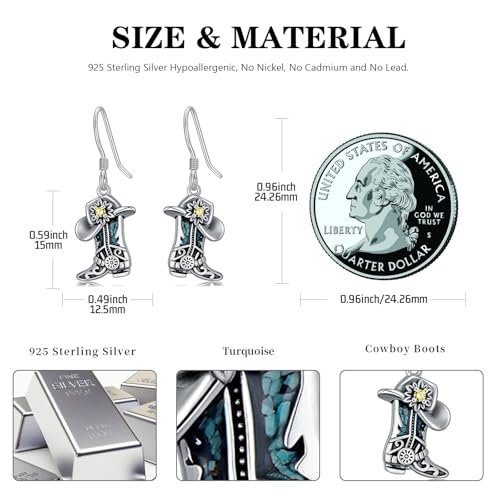 Western Earrings for Women 925 Sterling Silver Turquoise Western Country Dangle Drop Earrings Country Jewelry Gifts for Cowgirl Cowboy - style: Cowboy Boot-C