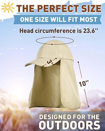 Tirrinia Wide Brim Sun Hat with Neck Flap for Men & Women, Breathable Hiking Fishing Safari Hat, Outdoor UV Protection Cap - color: #3 Tan