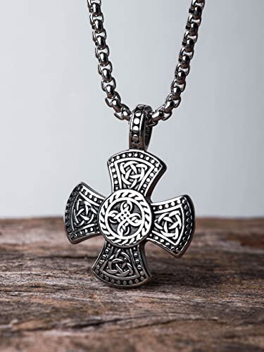 HAQUIL Celtic Cross Necklace, Stainless Steel Celtic Knots Triquetra Cross Pendant, Box Chain, Celtic Jewelry Gift for Men and Women