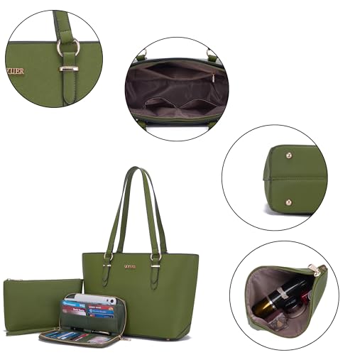 Purses And Wallets Set For Women Work Tote Satchel Handbags Shoulder Bag Top Handle Totes Purse With Matching Wallet - color: A52-3pcs/Set Green