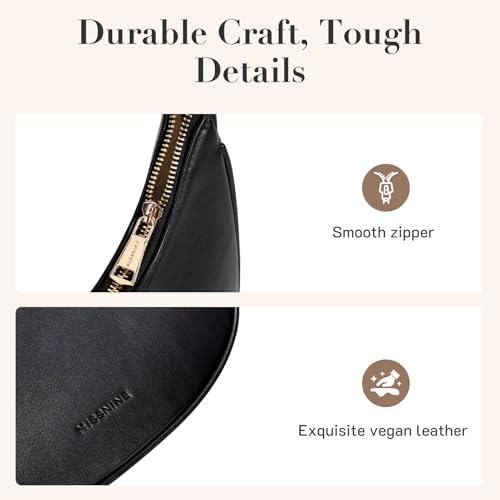 Missnine Purses for Women, Shoulder Bag Small Handbags Vegan Leather Underarm Bags Trendy Hobo Cute Clutch Purse - color: 3-black【adjustable Strap】