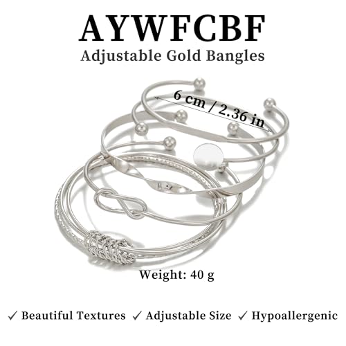 Gold Bangles for Women, 12 Pcs Boho Stackable Bracelets Multi Layer Textured Chunky Bracelets Jewelry Set for Women - color: 5 pcs silver bangles