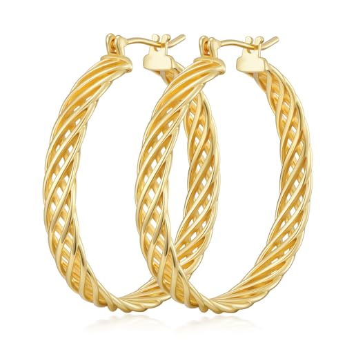 Gold Hoop Earrings for Women 14K Gold Earrings for Women Thick Large Earrings Gold Huggie Earring Womens Lightweight Hypoallergenic - color: Twisted Gold