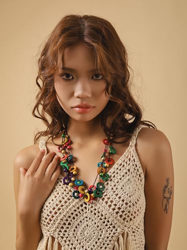 MINACHI Colorful Irregular Beaded Long Necklace, Coated Reflective Glass Beads, Bohemian Vintage Chunky Costume Jewelry for Women - style: Necklace NECK.009
